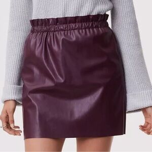 Loft petite faux leather burgundy paper bag waist skirt